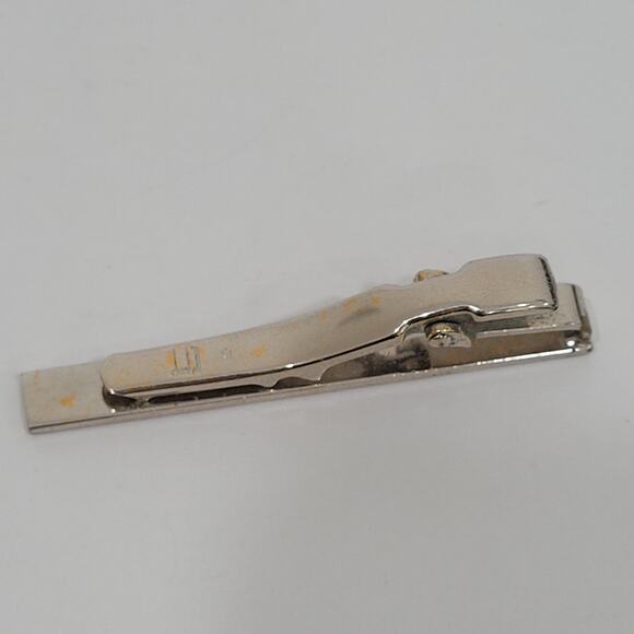Dunhill Vintage Two Tone Tie Clasp Clip Bar Silver Gold Retro Logo Striped - Picture 4 of 7